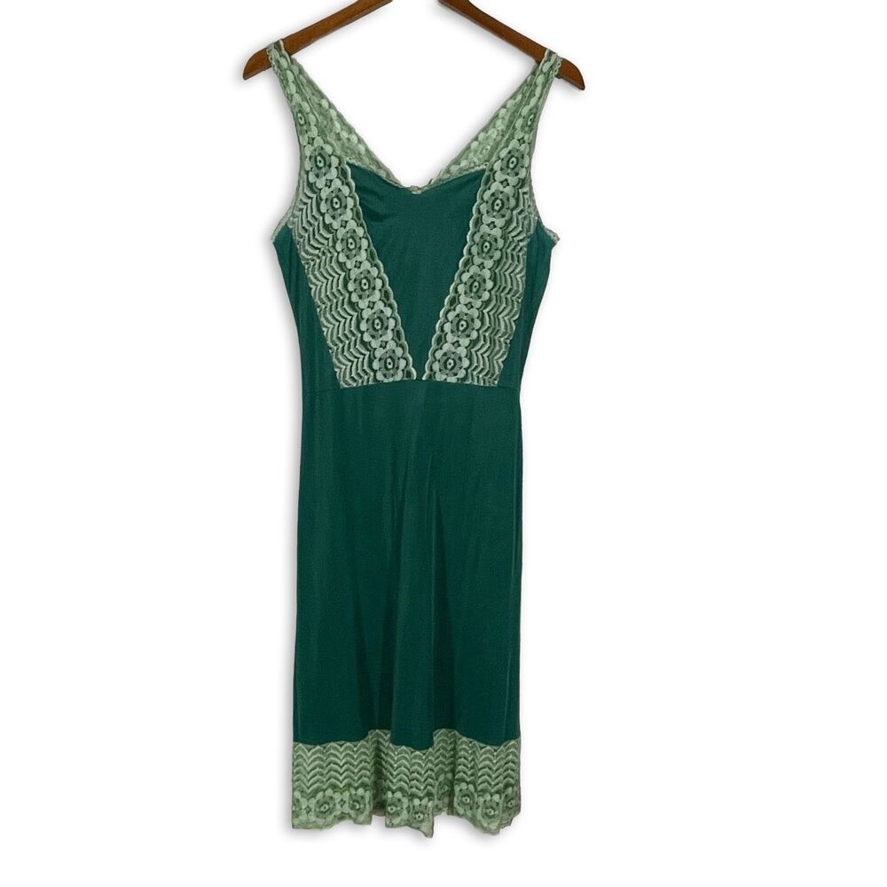 Vintage Teal Green Lace Slip Dress Nightgown Lingerie Grunge Floral XS/S 70s